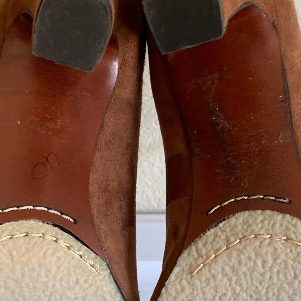 Sam Edelman Brown Suede Leather Ankle Boots Closed Almond Toe Heeled Booties 9.5